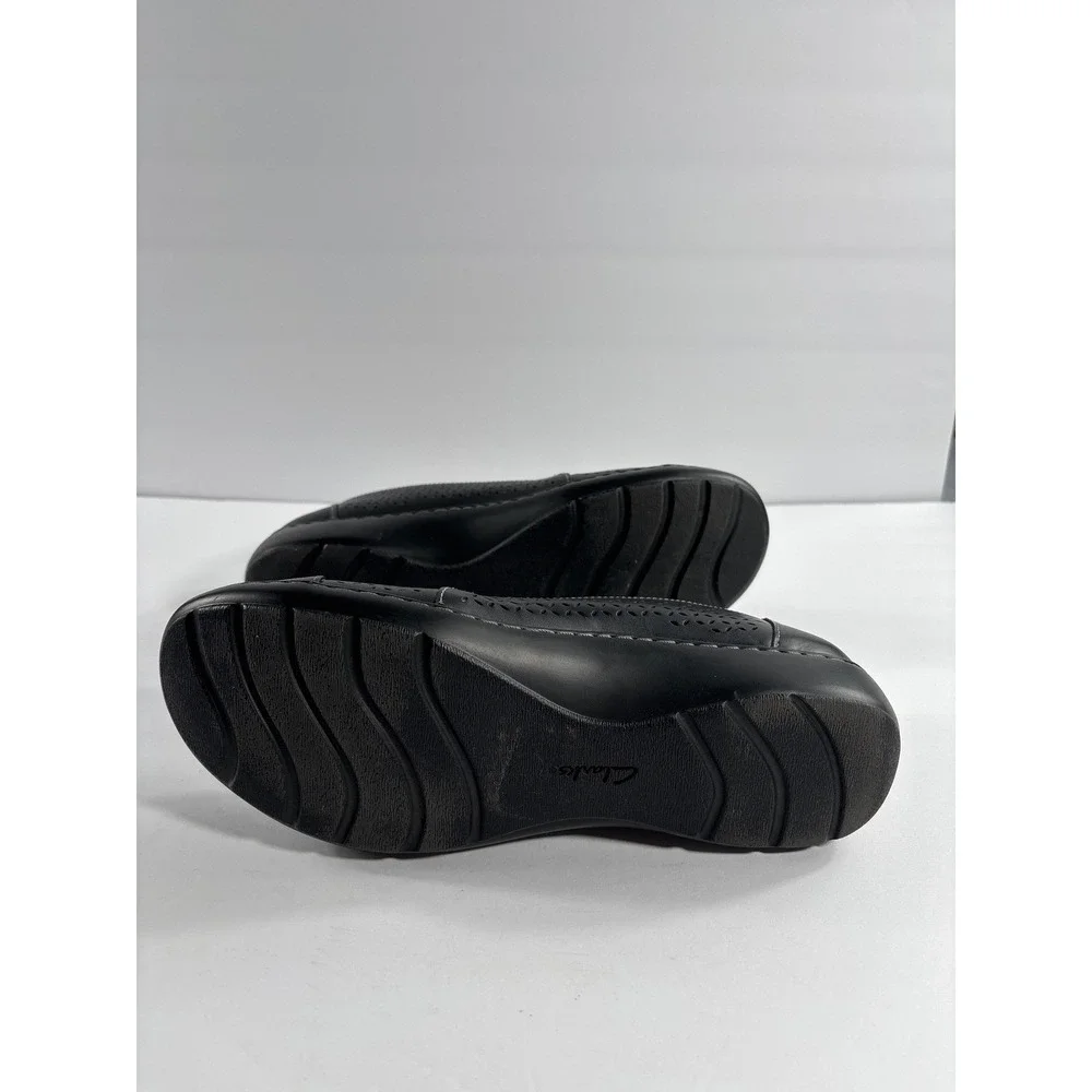 Clarks Collection‎ Cora Iris Black Leather Laser Cut Ballet Flat Womens 10M